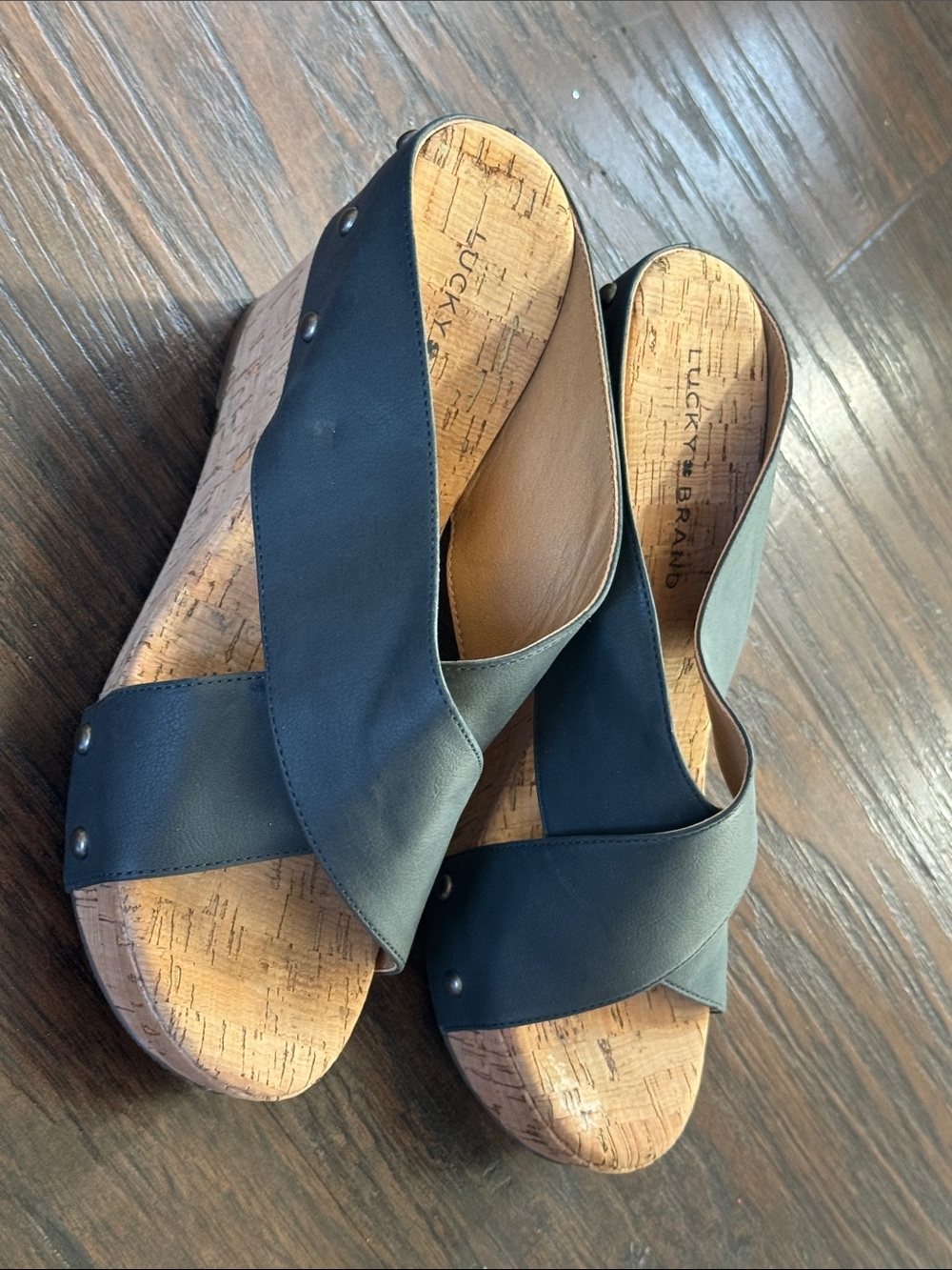 Lucky Brand Navy Cork Wedge Sandals